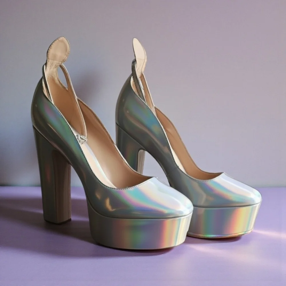 Schutz Renee 9B Holographic Platform Heels Leather